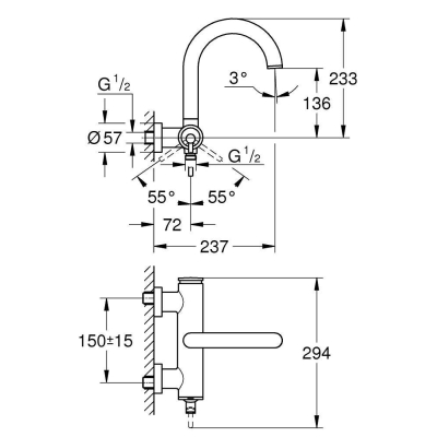 GROHE 32652DC3 Atrio New Смеситель однорычажный для ванны, настенный монтаж, СуперСталь. Фото