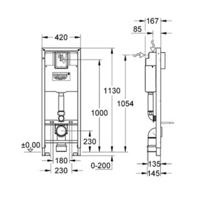 Инсталляция для подвесного унитаза для инвалидов GROHE Rapid SL 38675001. Фото