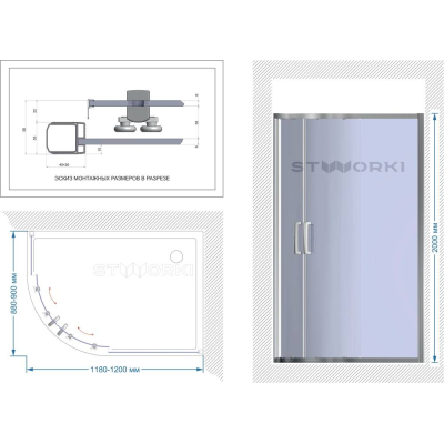 Душевой уголок STWORKI Лунд DE018RBL90120200CH 120x90 см профиль хром глянец. Фото