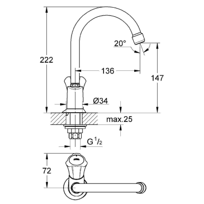 GROHE 20393001 Costa L Вертикальный вентиль. Фото