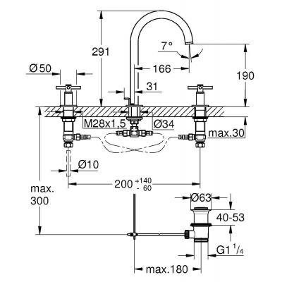 GROHE 20008003 Atrio New Смеситель двухвентильный для раковины на 3 отверстия, монтаж на бортик, крестобразная ручка, размер M. Фото