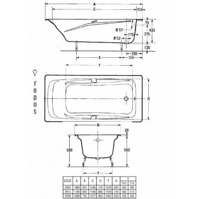 Ванна чугунная с отверстиями для ручек JACOB DELAFON Repos 180х85 E2903-00. Фото