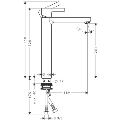 Смеситель для раковины Hansgrohe Metris S Highriser, однорычажный, без сливного набора 31023000, хром. Фото