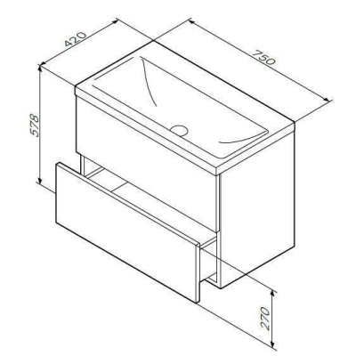 База под раковину подвесная 75 см, 2 ящика, белый глянец AM.PM Gem M90FHX07522WG. Фото