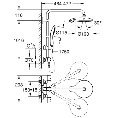 GROHE 26186000 Power&Soul 190 Душевая система с термостатом Grohtherm 1000 Cosmo для душа. Фото