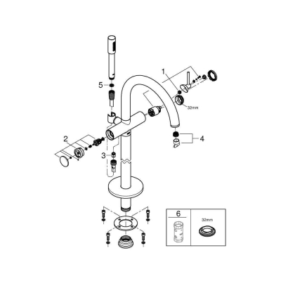 GROHE 32653DC3 Atrio New Смеситель однорычажный для ванны, напольный монтаж, ручной душ с держателем, шланг, СуперСталь (без встроенной части, комплект верхней монтажной части для 45 984). Фото