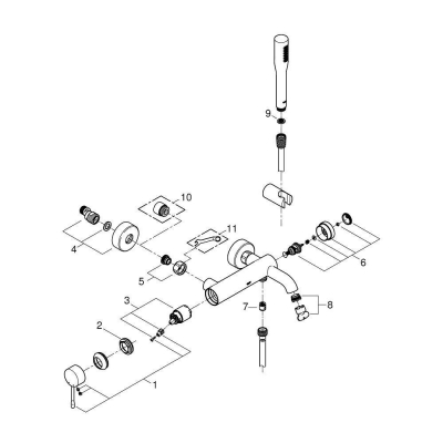 GROHE 33628001 Essence+ Смеситель однорычажный для ванны с душевым гарнитуром. Фото