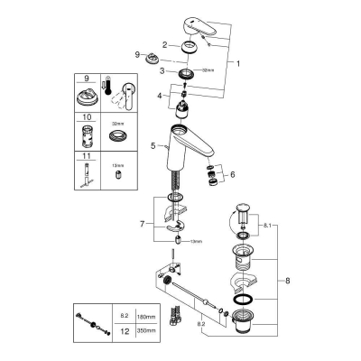 GROHE 23448002 Eurodisc Cosmopolitan Смеситель однорычажный для раковины со средним изливом, сливной гарнитур. Фото