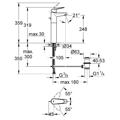 Смеситель для раковины Grohe Eurodisc Сosmopolitan 23055002. Фото
