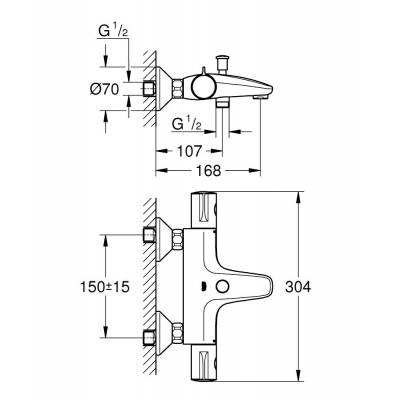 Термостатический смеситель для ванны GROHE Grohtherm 800 34567000. Фото