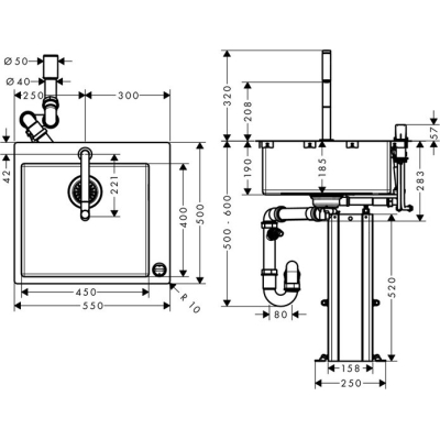 Кухонная мойка с встроенным смесителем Hansgrohe C71-F450-06 55x50 43201000. Фото