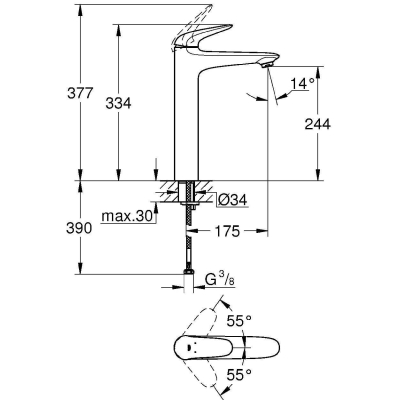 GROHE 23719003 Eurostyle 2015 Solid Смеситель для свободностояшей раковины, гладкий корпус. Фото