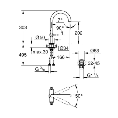 GROHE 21022003 Atrio New Смеситель двухвентильный для раковины на 1 отверстие, рукоятки-рычаги, размер L. Фото