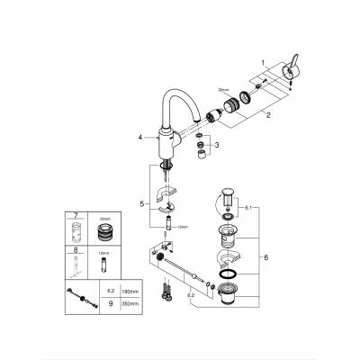 Смеситель однорычажный для раковины GROHE 32830001 Eurosmart Cosmopolitan с высоким изливом, хром. Фото