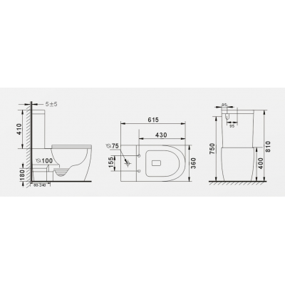 Унитаз напольный безободковый GID Tr2177BL черный глянцевый. Фото