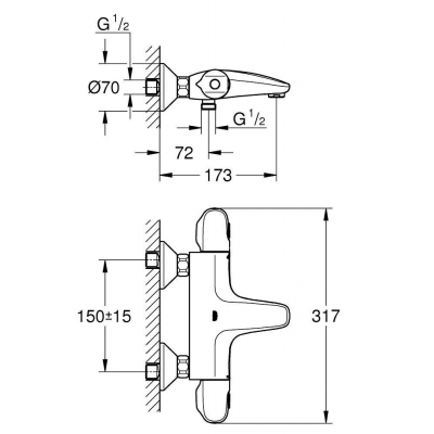 Термостатический смеситель для ванны GROHE Grohtherm 1000 34155003. Фото