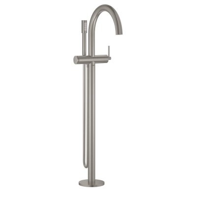 GROHE 32653DC3 Atrio New Смеситель однорычажный для ванны, напольный монтаж, ручной душ с держателем, шланг, СуперСталь (без встроенной части, комплект верхней монтажной части для 45 984). Фото