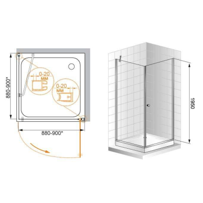 Душевой угол CEZARES Elena ELENA-W-A-1-90-P-Cr-R. Фото
