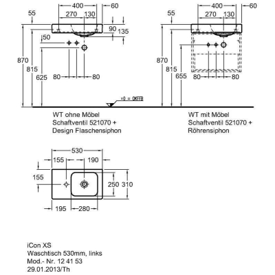 Раковина GEBERIT Icon 53х31 124153000 полка слева. Фото