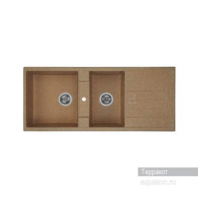 Мойка для кухни Акватон Торина прямоугольная с крылом и дополнительной чашей терракот 1A712032TR270. Фото