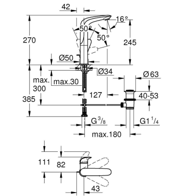 GROHE 23718003 Eurostyle 2015 Solid Смеситель для раковины со сливным гарнитуром, L-Size. Фото