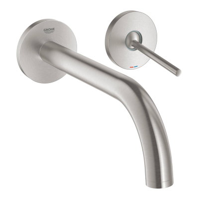 GROHE 19918DC3 Atrio New Joy Смеситель для раковины на 2 отверстия, настенный монтаж, вынос 221 мм, размер S, СуперСталь (без встроенной части, комплект верхней монтажной части для 23 429 000). Фото