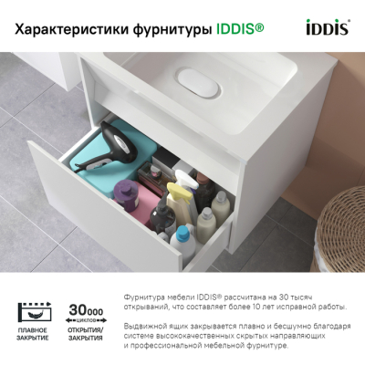 Тумба с умывальником подвесная с ящиком белая 80 см Esper IDDIS ESP80W0i95K. Фото