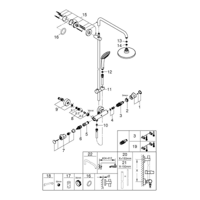 GROHE 26418000 Euphoria 180 E Душевая система с термостатом для душа без верхнего и ручного душей, эргономичные рукоятки. Фото