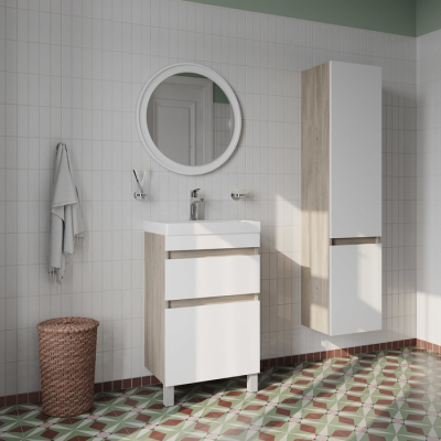 Тумба напольная с ящиками 50 см белая/под дерево Zodiac IDDIS ZOD5ABFi95 подходит ум. 3505000i28. Фото