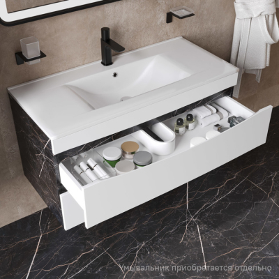 Тумба подвесная 100 см белая/черный мрамор Cloud IDDIS CLO10B0i95  подходит ум. 0131000i28. Фото