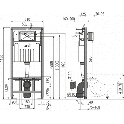 Система инсталляции для унитазов AlcaPlast Sadromodul AM101/1120-0001. Фото