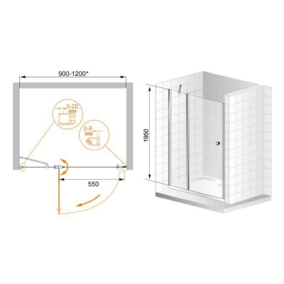 Душевая дверь CEZARES Elena ELENA-W-B-12-120-P-Cr-R. Фото