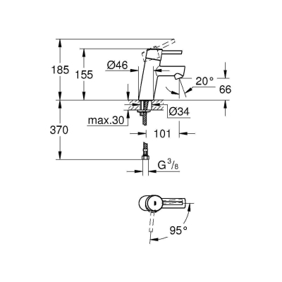 GROHE 2338510E Concetto Смеситель однорычажный для раковины, гладкий корпус, с энергосберегающим картриджем - подача холодной воды при центральном положении рычага. Фото