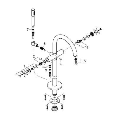 GROHE 25044AL3 Atrio New Смеситель двухвентильный для ванны свободностоящий, напольный монтаж, крестообразные ручки, ручной душ с держателем, Графит (комплект верхней монтажной части для 45 984 001). Фото