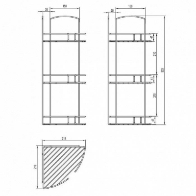 Полка трехъярусная угловая проволока стальная 11 Milardo 111WC30M44 для ванной комнаты. Фото