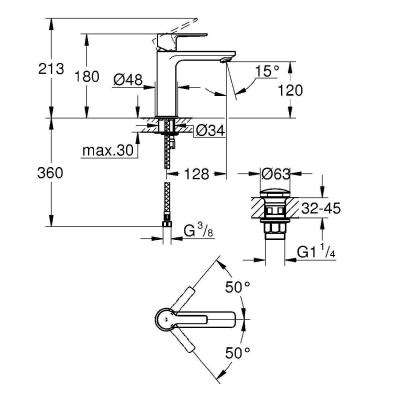 GROHE 23106DC1 Lineare New Смеситель однорычажный для раковины, гладкий корпус. Фото