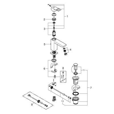 GROHE 23445000 Eurocube Смеситель однорычажный для раковины со средним изливом, сливной гарнитур. Фото