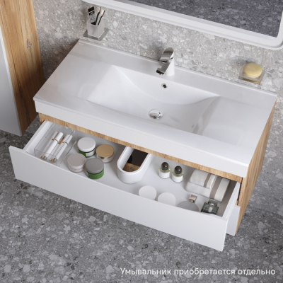 Тумба подвесная 100 см белая/золотистый дуб Cloud IDDIS CLO10Y0i95 подходит ум. 0131000i28. Фото