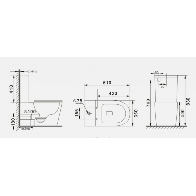 Унитаз напольный безободковый GID Tr2179BL черный глянцевый. Фото