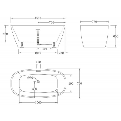 Ванна акриловая отдельностоящая BELBAGNO BB72-1500-W0. Фото