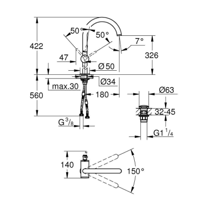 GROHE 32647003 Atrio New Смеситель однорычажный для свободностоящих раковин, размер XL. Фото