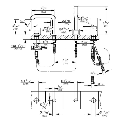 GROHE 19578DC1 Essence New Смеситель для ванны на 4 отверстия. Фото