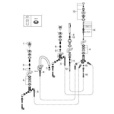 GROHE 19923DC3 Atrio New Комлект для ванны на 5 отверстий (смеситель двухвентильный, круглый излив, крестообразные ручки, ручной душ, переключатель), СуперСталь. Фото