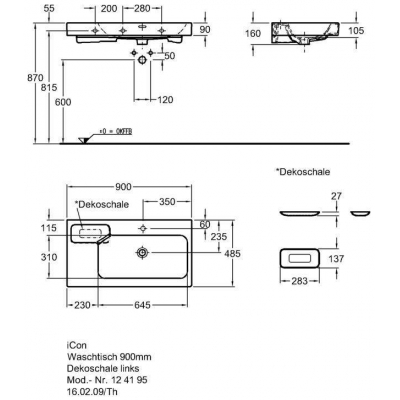 Раковина GEBERIT Icon 90x48 124195000 полка слева. Фото