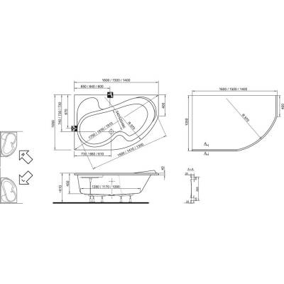Ванна RAVAK Rosa 150x105 CJ01000000 правая. Фото