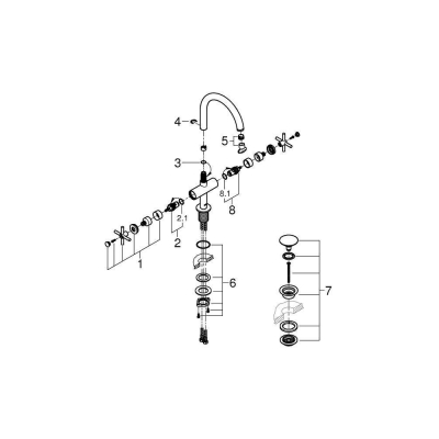 GROHE 21044003 Atrio New Смеситель двухвентильный для раковины на 1 отверстие, для свободностоящих раковин, крестобразные ручки, размер XL. Фото