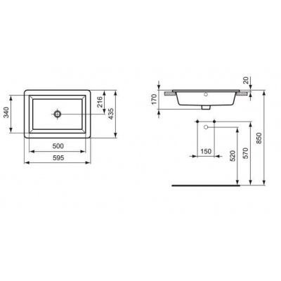 Раковина встраиваемая IDEAL STANDARD Strada 59х43 K078001. Фото