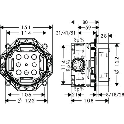 27959670 HANSGROHE  Set 8 в 1 (27623670+27413670+26530670+15743670+01800180+28331670+27454670+28272670) душевой комплект, матовый черный. Фото