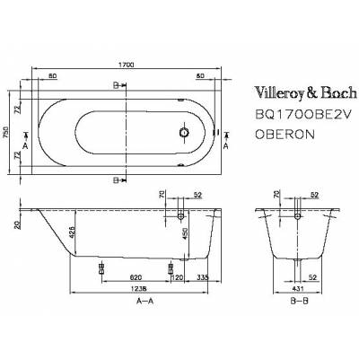 Ванна Villeroy&Boch Oberon BQ180OBE2V-01 180х80. Фото