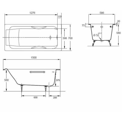 Ванна чугунная без ручек JACOB DELAFON Parallel 170х70 E2947-00. Фото